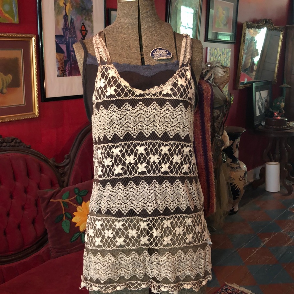 Beautiful boho long line lace overlay tank top